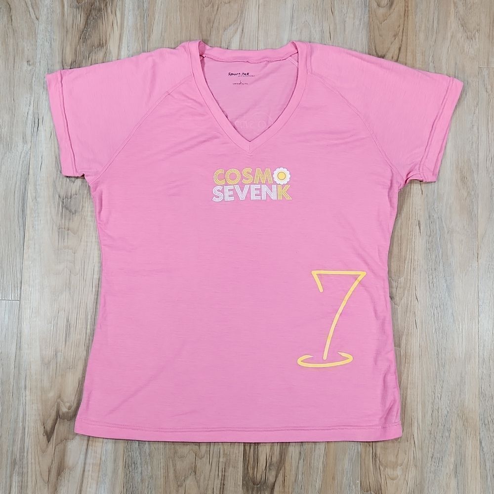 💜Sport Tek Pink Cosmo Run Athletic Vneck Short Sleeve Top Large